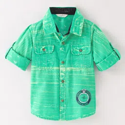 INFINITY Cotton Woven Full Sleeves Patch Embellished  Shirt - Green-picture-38