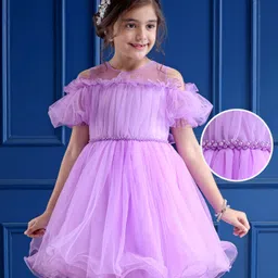 Mark & Mia Woven Cold Shoulder Sleeves Solid Party Dress - Purple-picture-12