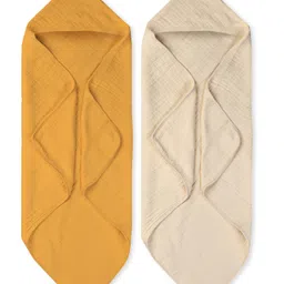 NINTARA BABY Ultra Absorbent Soft Pure Organic Cotton Hooded Towel Pack of 2 - Multicolour-image-4