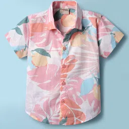 Dapper Dudes Woven Half Sleeves Leaves Printed Shirt - Pink-picture-18