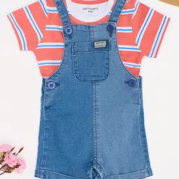Pantaloons Baby Denim Mild Washed Dungaree With Half Sleeves Striped Tee Set - Blue-picture-16
