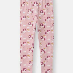 Nautinati Cotton Lycra Knit Unicorn & Rainbow Printed Leggings - Light Pink image 1