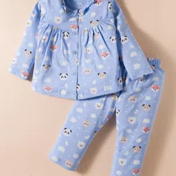 Teddy Sinker Knit Full Sleeves Co-ords Night Suit With Animal Print - Blue-picture-24