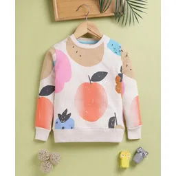 TOONYPORT Cotton Blend Knit Full Sleeves Fruits Printed Light Winter Sweatshirt - Cream-picture-13