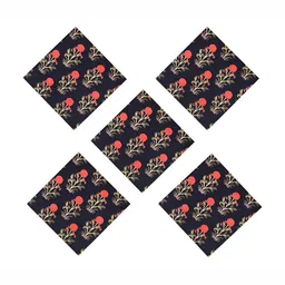 HANDICRAFT PALACE 6Pcs Black & Red Floral Block Printed Cotton Dinner Table Napkins image 5