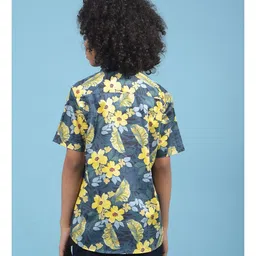 CRIMSOUNE CLUB Cotton Half Sleeves Floral Printed Shirt - Mustard image 3