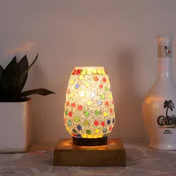Aura White & Blue Textured Abstract Shaped Glass Table Lamp With Wooden Base image 5