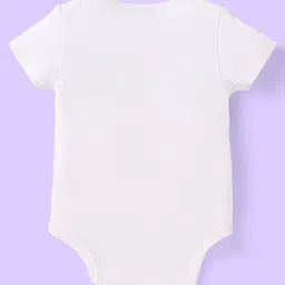 Babyhug 100% Cotton Half Sleeves Onesies with Leggings & Cap Mittens Booties With Stripes & Animal Print - White & Yellow image 3