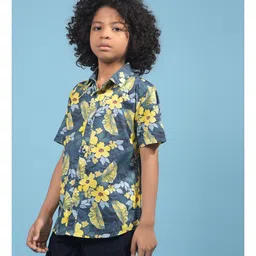 CRIMSOUNE CLUB Cotton Half Sleeves Floral Printed Shirt - Mustard image 4