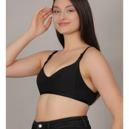 Fabme Cotton Knit Solid Non Padded Seamless Maternity Bra With Side Open Nursing Access - Black image 4