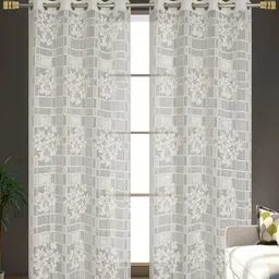 UrbanArts Cream-Coloured 2 Pieces Embroidered Sheer Window Curtains-image-72