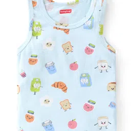 Babyhug 100 % Cotton Sleeveless Sando Striped & Food Print Pack of 3 - Multicolour image 4