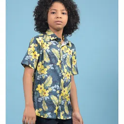 CRIMSOUNE CLUB Cotton Half Sleeves Floral Printed Shirt - Mustard image 5