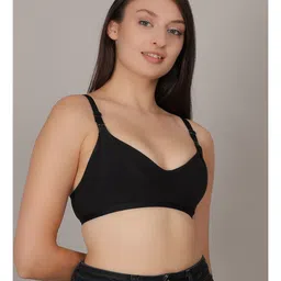 Fabme Cotton Knit Solid Non Padded Seamless Maternity Bra With Side Open Nursing Access - Black image 5