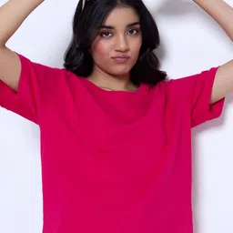 LoveDky Round Neck Drop-Shoulder Sleeves Cotton Boxy T-shirt image 2