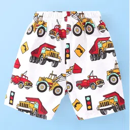 Babyhug Single Jersey Knit Half Sleeves Night Suit With JCB Print - White image 5