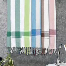 FABINALIV White & Green 4 Striped Cotton 225 GSM Bath Towel-image-25
