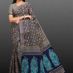Rani Saahiba Paisley Pure Cotton Block Print Saree-picture-23