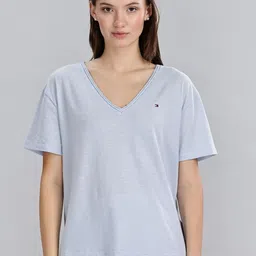 Tommy Hilfiger Women Printed V-Neck Drop-Shoulder Sleeves Organic Cotton T-shirt-image-9