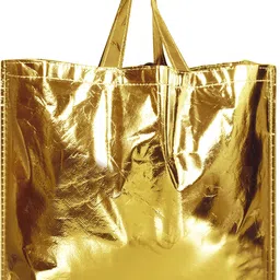 kuber industries Reusable Large Size Grocery Bag Shopping Bag with Handle, Non-woven Gift Bag Goodies Bag Gold Tote Bag-Pack of 3 (Gold) Pack of 3 Grocery Bags image 5