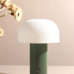 Decor de Maison Green Textured Wood Semi-Sphere Table Lamp image 5