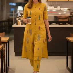 GoSriKi Floral Printed Mandarin Collar Straight Kurta With Trousers-picture-28