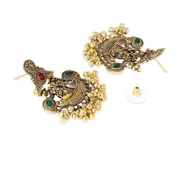 I Jewels Gold Plated Artificial Stone Studded And Beaded Peacock Shaped Drop Earrings image 5