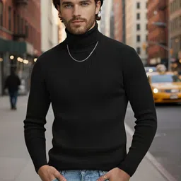 Genzy Self Design Turtle Neck Slim Fit T-shirt-image-41