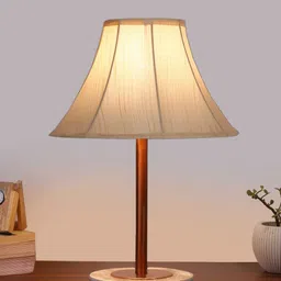 Devansh Off White Textured Wood Bell Shaped Table Lamp image 3