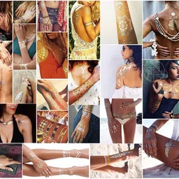 s.a.v.i 3D Temporary Tattoo Golden And Silver Metallic Sticker Big Butterfly Hair Tattoo Decoration Design Size 21x15CM - 1PC. (199) image 2