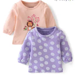 Babyoye Eco Conscious 100% Cotton Knit Full Sleeves Tops Lion Print Pack of 2 - Peach & Purple-picture-37