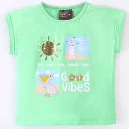 Little Kangaroos Cotton Blend Knit Half Sleeves T-Shirt Pelican Embroidery - Green-picture-17
