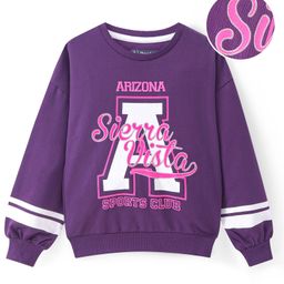 Pine Kids Cotton Knit Full Drop Shoulder Sleeves Sweatshirt with Text Print - Purple-picture-33