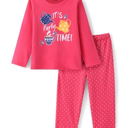 Honeyhap Premium 100% Cotton Knit Full Sleeves Night Suit With Text Print - Paradise Pink-picture-7