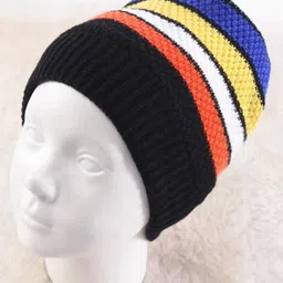 Pine Kids Knit Striped Designed Winter Cap - Black & Blue-picture-36