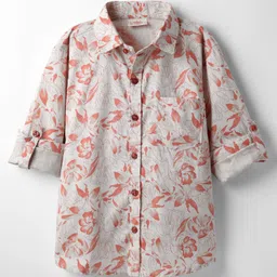 Rikidoos Cotton Full Sleeves Floral Printed Shirt - Light Fawn-picture-34