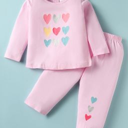 Tango Single Jersey Knit Full Sleeves Heart Printed T-Shirt & Pant Set - Pink-picture-17