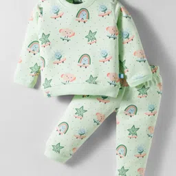 Mini Taurus Interlock Knit Full Sleeves Co-ords Night Suit With Star Print - Light Green-picture-13