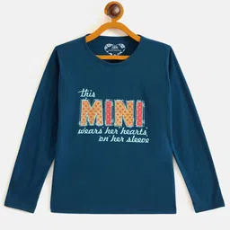 Fort Divine Cotton Knit Full Sleeves Mini Text Printed Tee - Teal Blue-picture-21