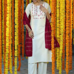 Libas Women Floral Yoke Design Regular Kurta with Trousers & With Dupatta-picture-15