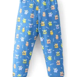 Babyhug Cotton Knit Full Length Lounge Pant Monsters Print- Blue image 2