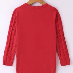 Toffyhouse 100% Supercombed Cotton Flatknit Full Sleeves Pullover Sweater With Cable Knit Design- Red image 2