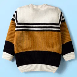Babyhug Knit Full Sleeves Pullover Sweater Set With Stripes - Mustard image 2