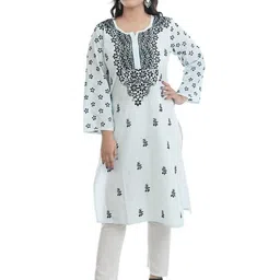 THREAD FIESTA Women Blue & Black Chikankari Kurta-image-82