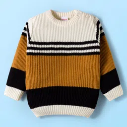 Babyhug Knit Full Sleeves Pullover Sweater Set With Stripes - Mustard image 3