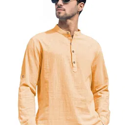 APEKTRA Men Band Collar Roll Up Sleeves Cotton Straight Kurta-picture-28