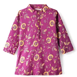 EARTHY TOUCH Single Jersey Knit Full Sleeves Floral Printed Kurta Pyjama Set - Purple image 5