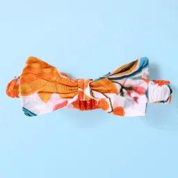 Babyhug Rayon Woven Sleeveless Top with Headband & Floral Print - Orange image 5