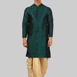 ROYAL KURTA Men Green Floral Printed Silk Blend Straight Kurta with Dhoti Pants-picture-35