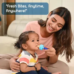 Joy Buzz Kids Set Of 2 Baby Food Feeder With Teether - Blue & Purple image 5